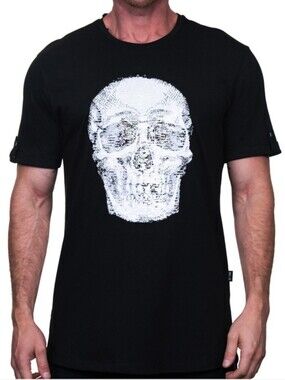 Reversible Sequin Skull Maceoo Tee Black Longline Graphic Shirt M